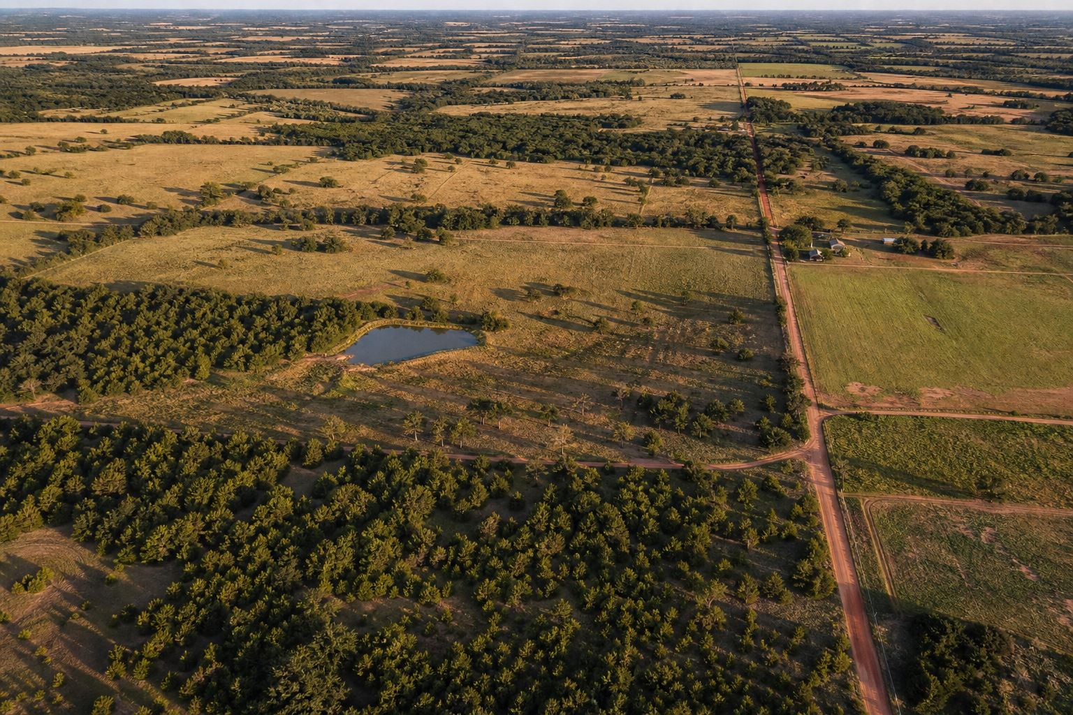 Aerial view of Central Oklahoma pasture and cedar in the service area